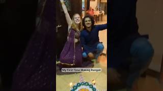 Foreigner Discovers India | Makes First Ever Rangoli | #travel #travelblog #viralshort #diwali