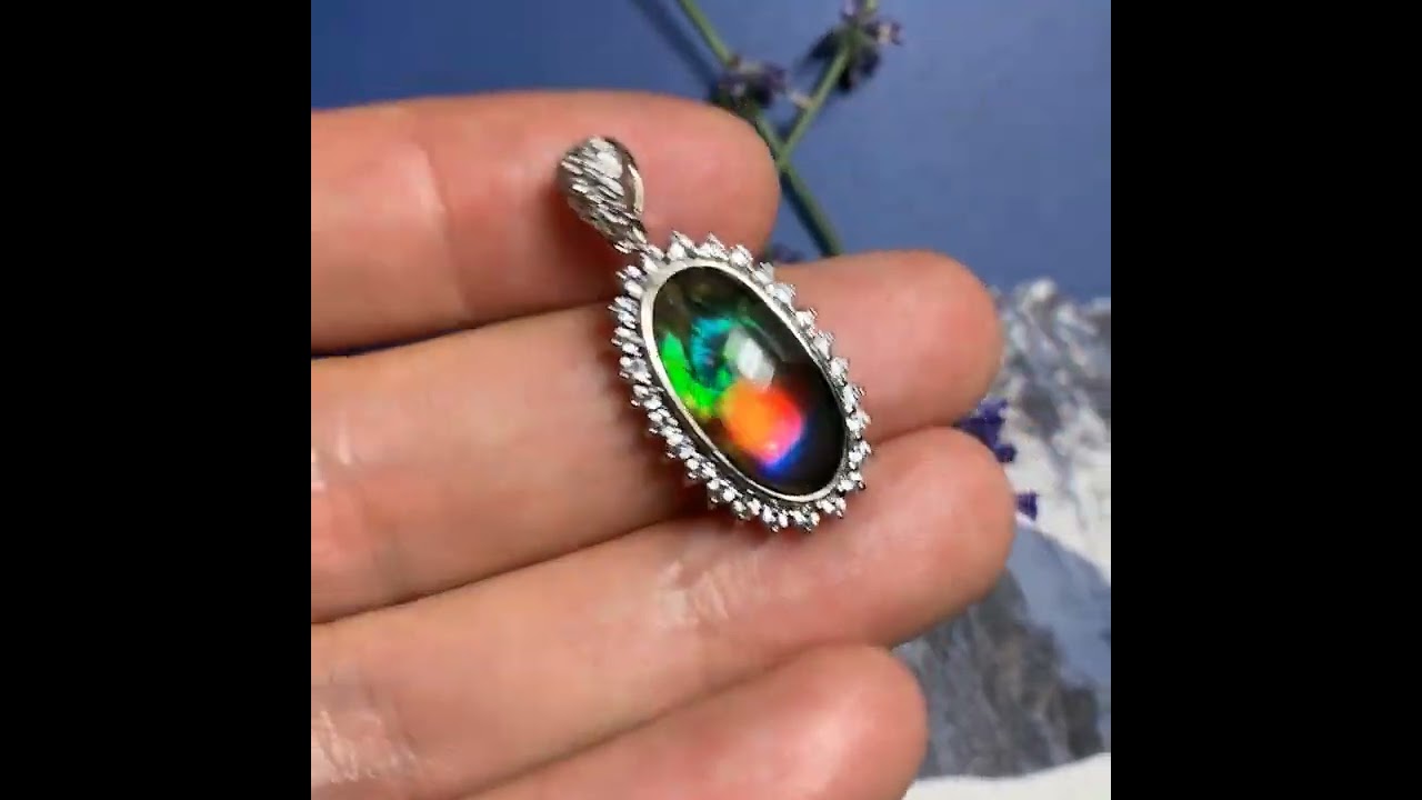 Healing Ammolite Ammonite Jewelries Pendants Silver Fossil Natural Chakra Energy Gemstone 