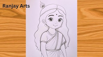 How to Draw Radha Rani Step by Step for Beginners (Pencil Sketch) | Chitra