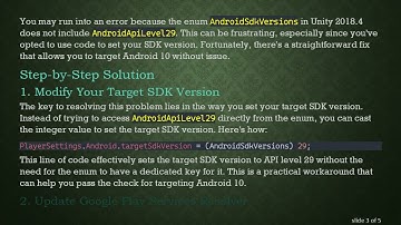 How to Fix AndroidSdkVersions.AndroidApiLevel29 Missing in Unity 2018.4