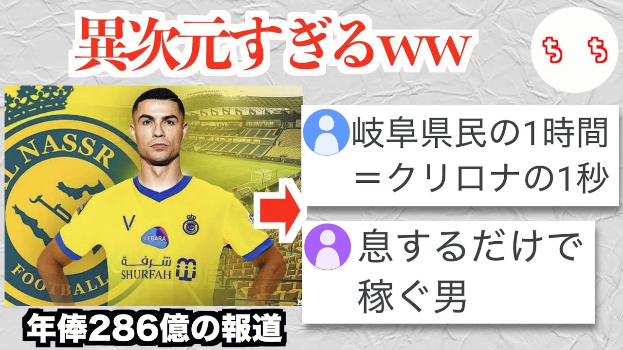 無職のクリスティアーノ ロナウドさん 移籍先で年俸286億円 1秒間に岐阜県民の時給分稼ぐ報道が出るww Youtube