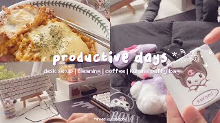 productive days in my life 🤎🧸 | cleaning, quick desk tour, cooking ramen, kuromi puffy bag