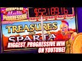 Biggest multiple progressive jackpot win on high limit treasures of sparta slot machine win