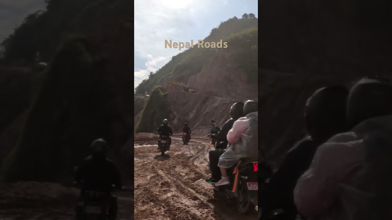 Condition of Nepali roads from Pokhara to Mugling. Unsafe for motorcycles 
