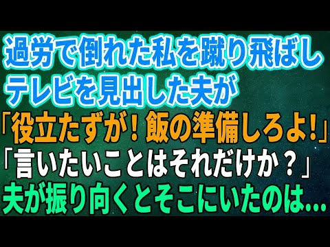 【スカッとする話】過労で倒れた私を蹴り飛ばしテレビを見出した夫が「役立たずが！飯の準備しろよ！」「言いたいことはそれだけか？」夫が振り向くとそこにいたのは