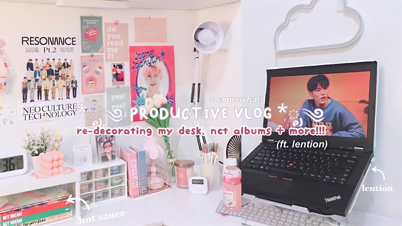 productive vlog 🍬 | re-decorating my desk, doing my nails, nct albums + more !! (ft. LENTION)