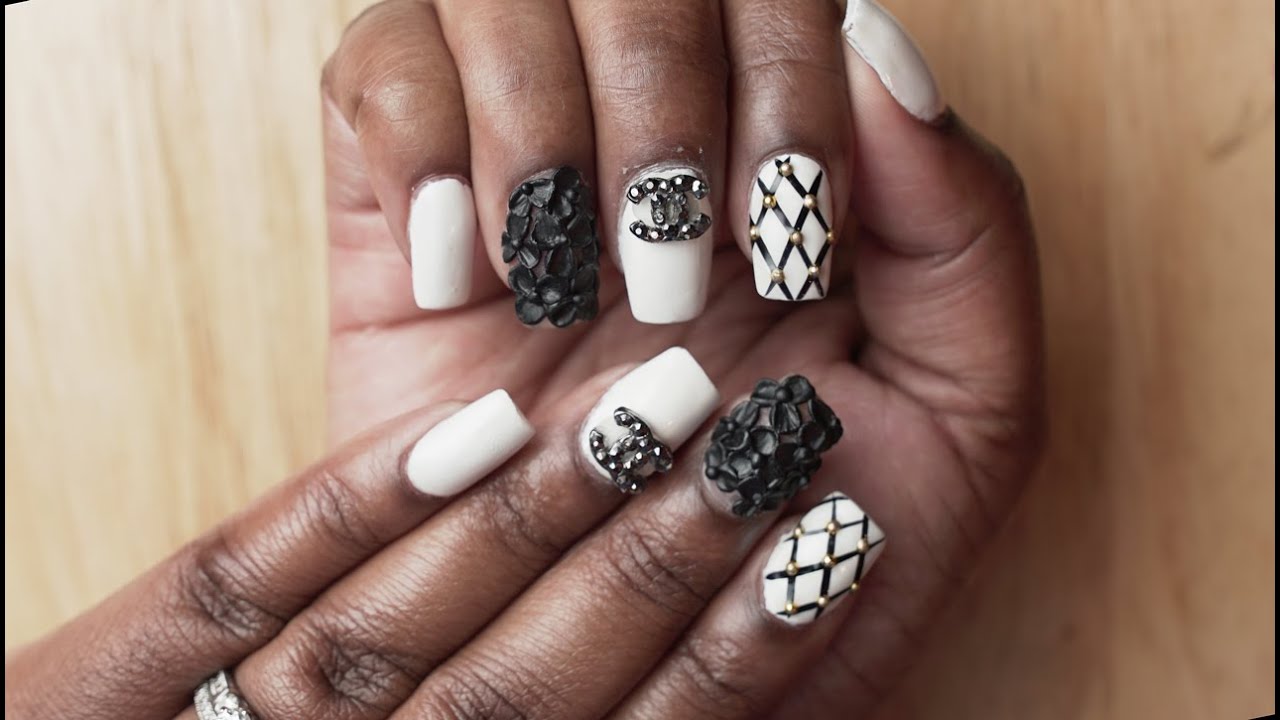 how to make Chanel inspired nails -   Diseño de uñas de chanel,  Uñas de chanel, Dar en el clavo