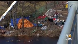 Cleanup Underway At Homeless Encampment Along Charles River In Cambridge