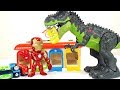 Giant Dinosaur vs Ironman Tayo the Little Bus Garage Attacked Toy Monster Bugs Thomas &amp; Chuggington