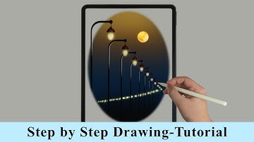 Street Lights Under the Moon iPad Procreate Drawing - Step by Step Drawing Tutorial