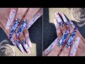 HOW TO SMOKEY INK MARBLE NAILS | ENCAPSULATE PURPLE AND WHITE LONG ACRYLIC NAILS | NAILS FASCINATION