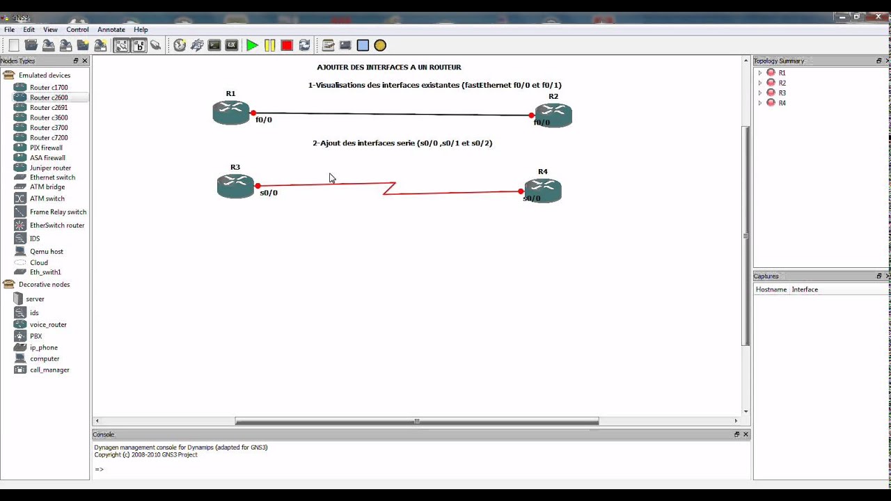 Ajout des interfaces series et fastEthernet aux routeurs surGNS3
