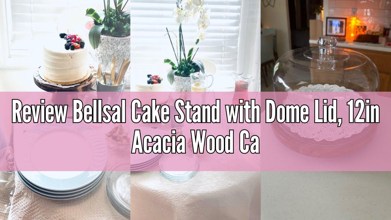 Review Bellsal Cake Stand with Dome Lid, 12in Acacia Wood Cake Plate with Cover, Wooden Cake Display