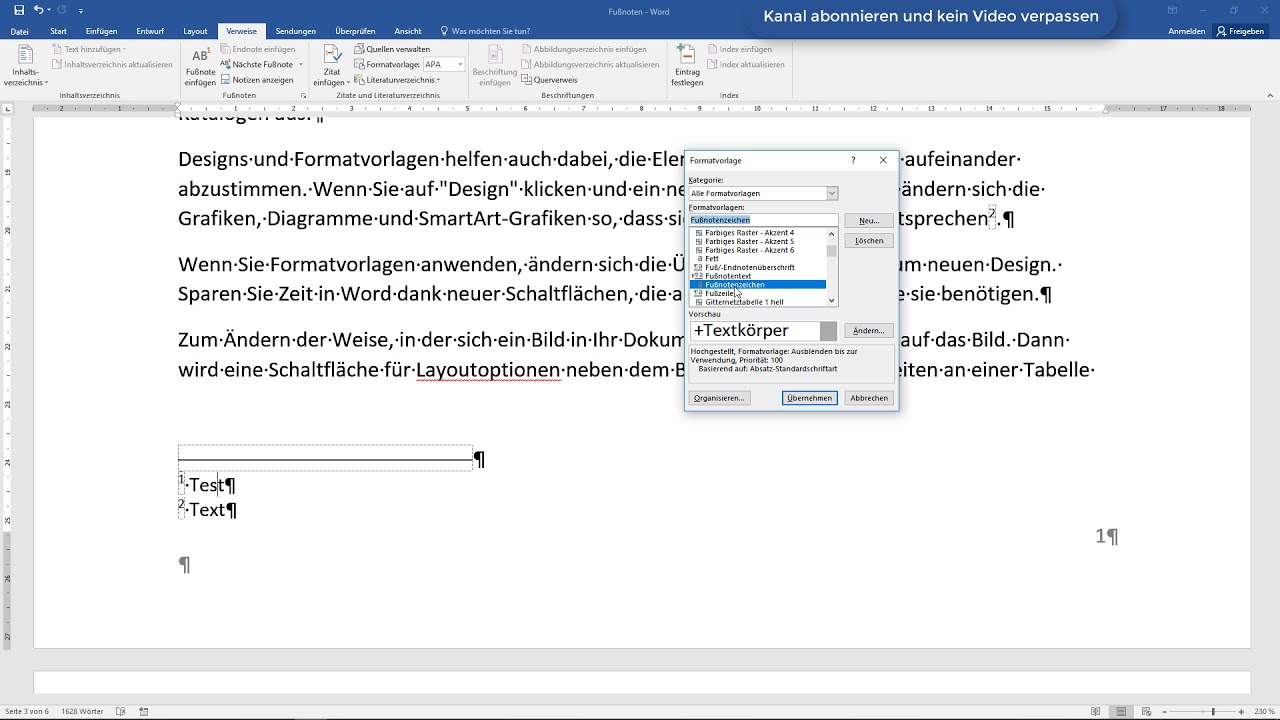  Update Microsoft Word Fußnote einfügen und formatieren - Fußnotentrennlinie bearbeiten und einrücken