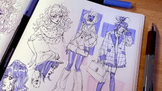 ✫ Filling A Spread In My Sketchbook With Ballpoint Pen And Tombow Markers // Draw With Me