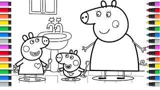 Drawing And Coloring Peppa Pig With Her Family 🐷🐷💗🌈|Washing Pig Family Times  | Drawings For Kids