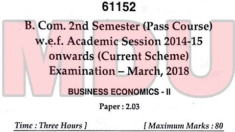 B.com 2nd Semester Business Economics Question Paper Mdu 2018 | Question Paper | Separate Video |