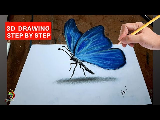 How to Draw 3D Butterfly in Simple Way, Anamorphic illusion