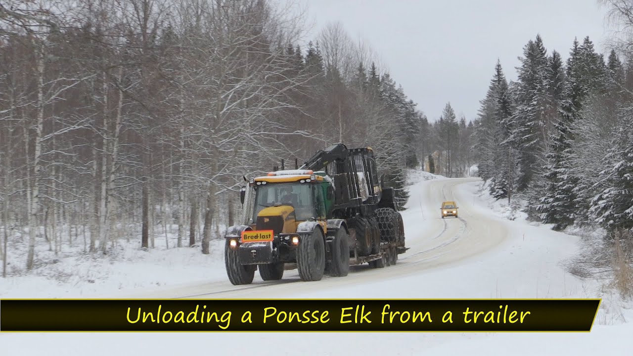 Lossning/Unloading a Ponsse Elk from a Trailer