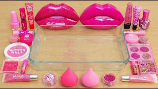 Mixing Naon Pink Makeup,Parts,Glitter... Into Slime Anaya Slime