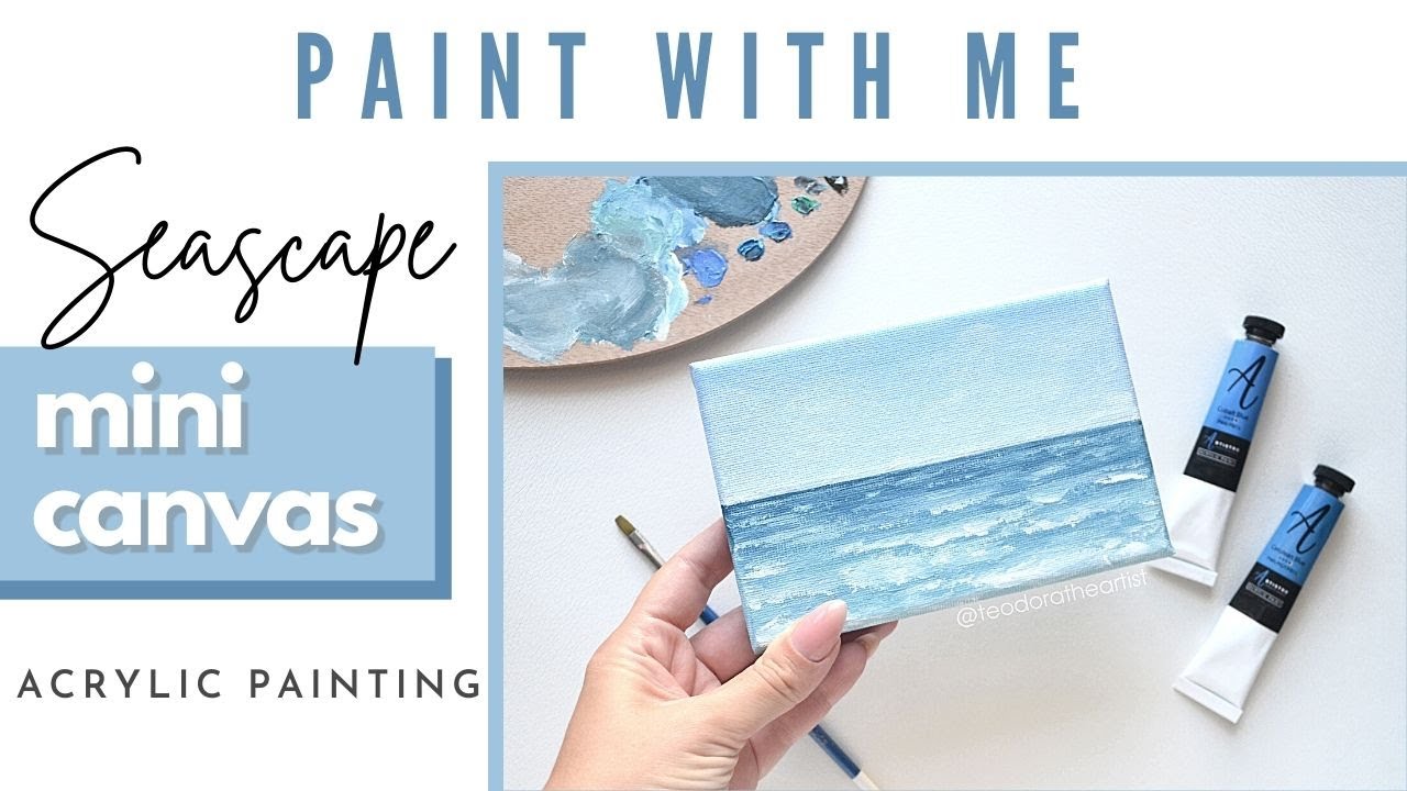 Super Easy 10 minute Mini Canvas Ocean Acrylic Painting 🌊 Paint with me  Step by Step 