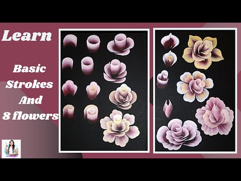 Learn to paint with Flat Brush | One Stroke Painting with flat brush |Top 8 flowers with flat brush