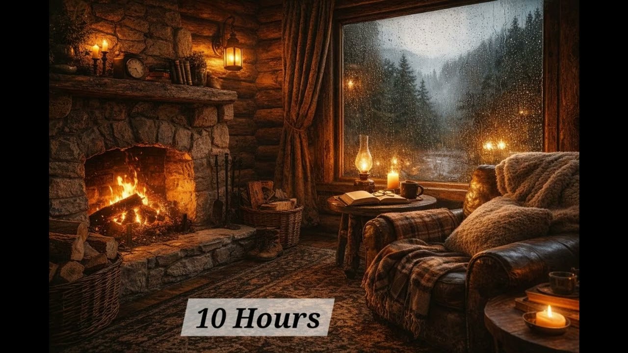 Rain & Fireplace Sounds 🔥🌧️ | 10 Hours