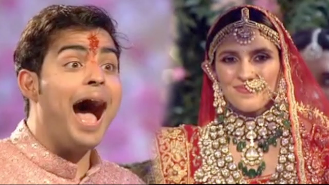 Akash Ambani Makes Cute Faces As He See Wife Shloka Mehta In A Bridal Avatar At Their Wedding