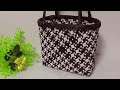 クラフトバンドで作る　ノット編みのモノクロ手提げバッグ　【Craft band】