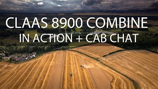 Claas 8900 with 13.8 mtr ConvioFlex header. Cinematic action footage  and in cab chat .
