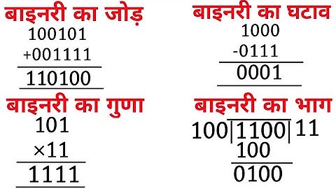 Computer Binary Addition, Subtraction Multiplication, Division / बाइनरी का जोड़, घटाव, गुणा, भाग
