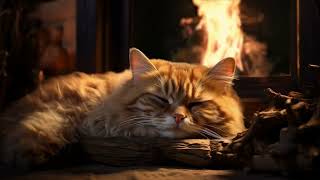 Adorable Cat Purring by the Fireplace | Cozy Ambiance | Relaxing Atmosphere | Feline Sound