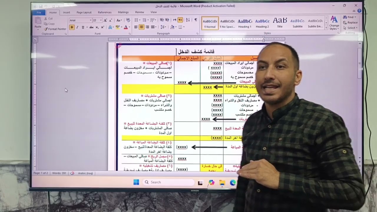 كشف الدخل - محاسبة متوسطة - الندوة التدريبية على قاعة IT في وزارة الشباب والرياضة