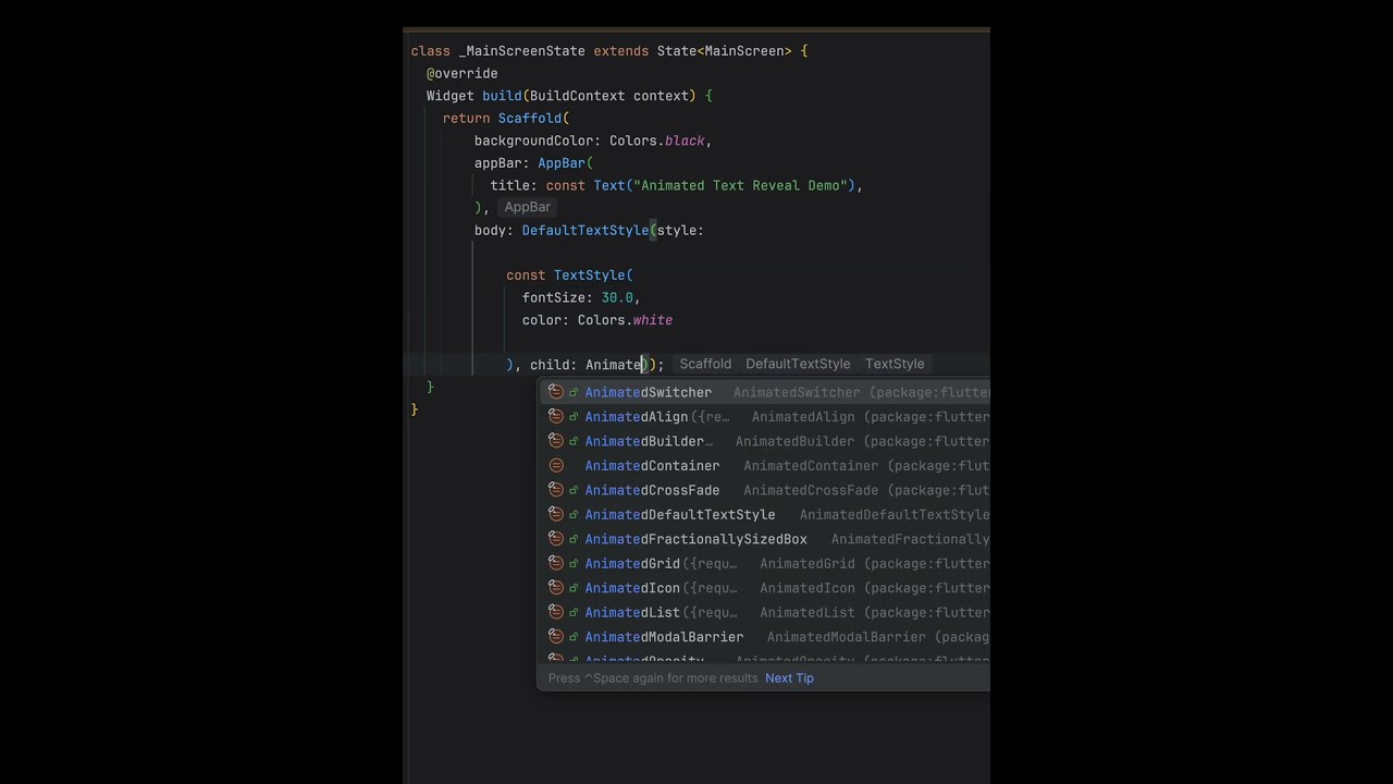 Flutter Typing Animation In 20 Seconds Coding Tutorial Shorts