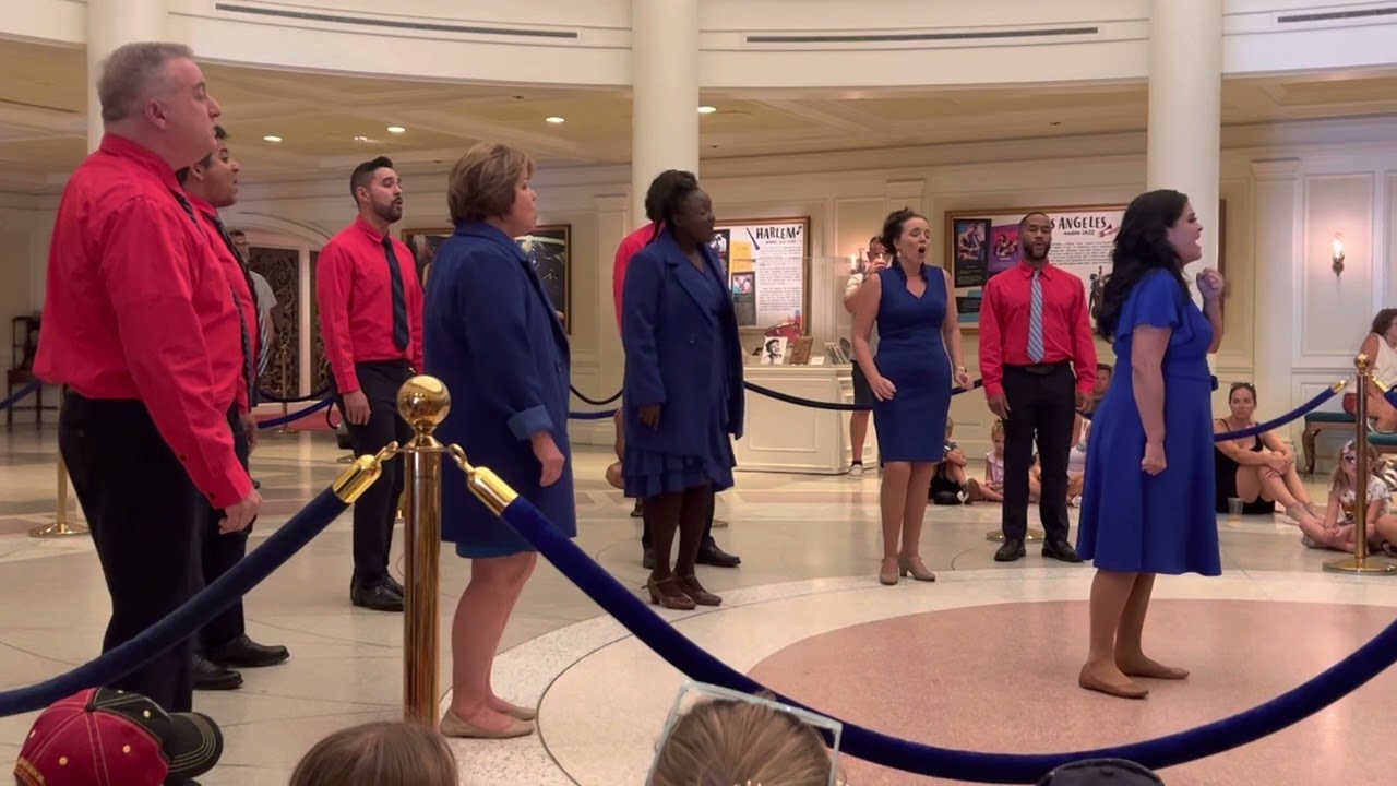 Epcots Voices of Liberty in the American Pavilion singing songs from Frozen