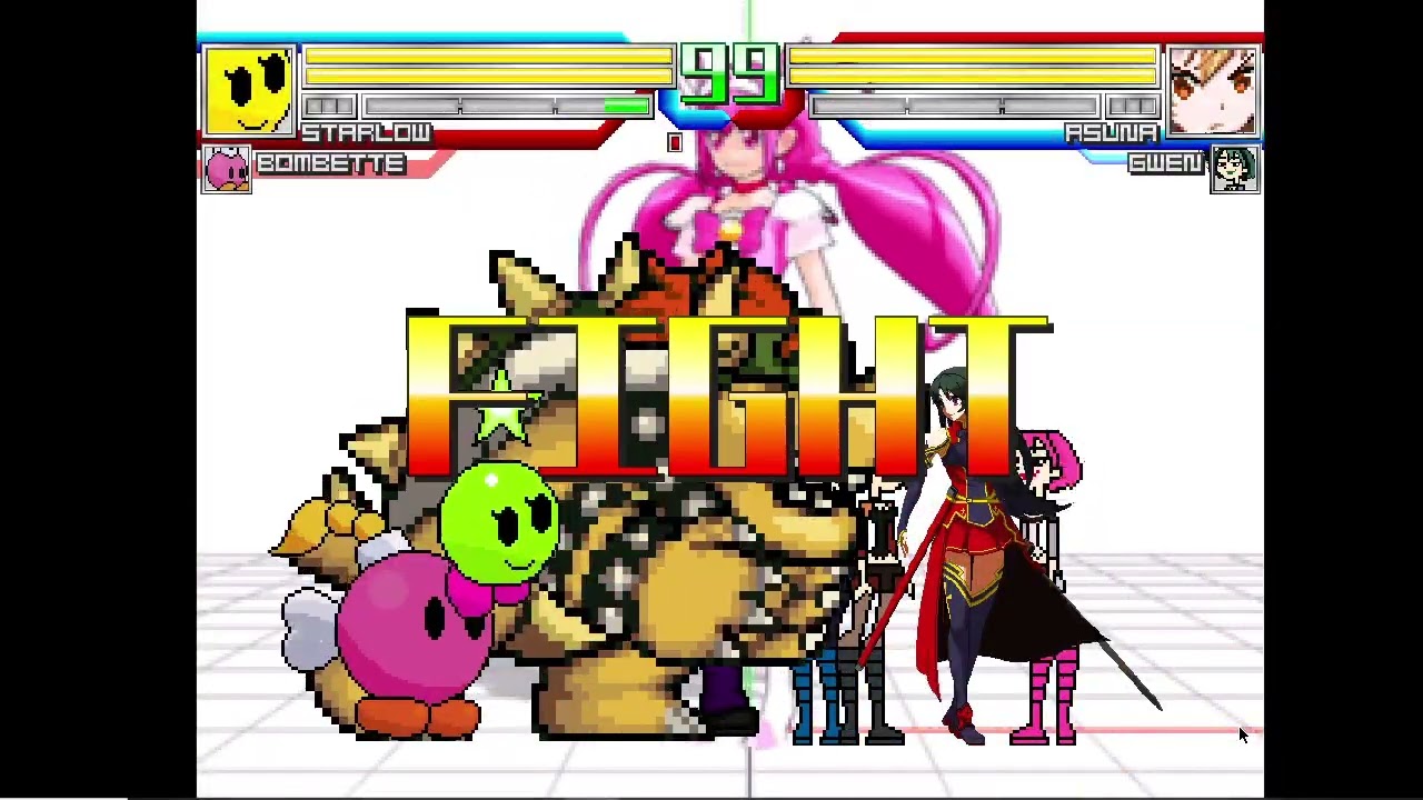 Mugen Battle #3196: Starlow, Bombette, Bowser & Super Hakari vs Asuna Yuuki & Gwen x3