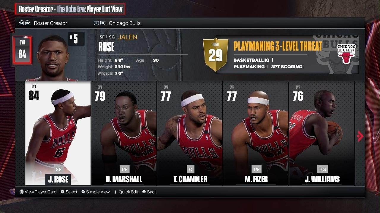 Chicago Bulls NBA 2K24 Roster