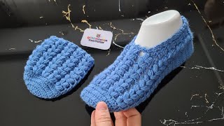 картинка: Как связать женские тапочки крючком / Учимся вязать носки крючком