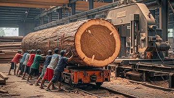 the most amazing cutting giant teak wood...amazing woodcutting skill...Sawmilling Process