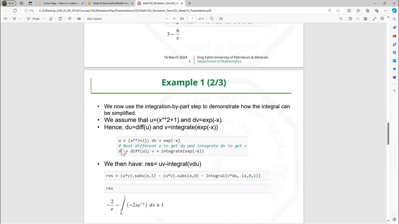 Week 10: MATH102 - Calculus II: Recitation with Python: Area of a ...