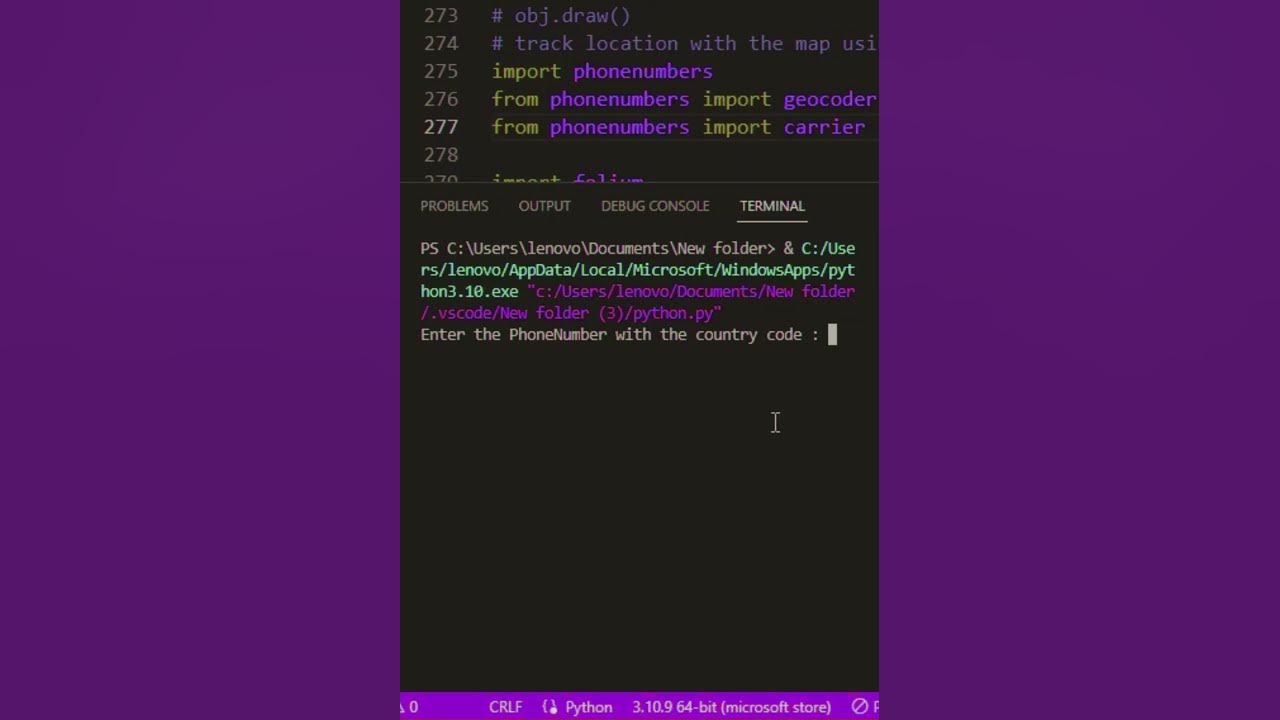 track phone number location using python || python coding #shorts # ...