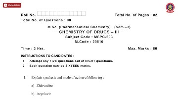 MSC 3RD SEM PC CHEMISTRY OF DRUGS 3RD JAN 2021 | PTU