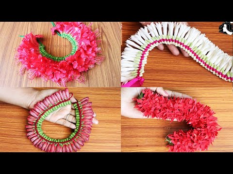 4 types flower garland making | Natural flower garland making easy