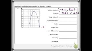 Characteristics of a Quadratic Function
