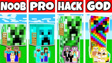 Minecraft: FAMILY CREEPER HOUSE BUILD CHALLENGE - NOOB vs PRO vs HACKER vs GOD in Minecraft