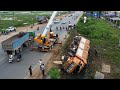 12 wheel crane use power recovery dump truck clash - ក្រែនស្ទួចឡានយីឌុបបះគ្នា