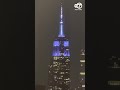 ESB lit up light blue Friday night to celebrate Taylor and Travis' wedding at MSG