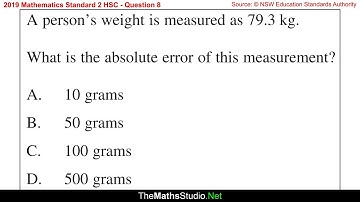 2019 Maths Standard 2 HSC Q8 Find absolute error of weight measurement 79.3 kg shown on scale