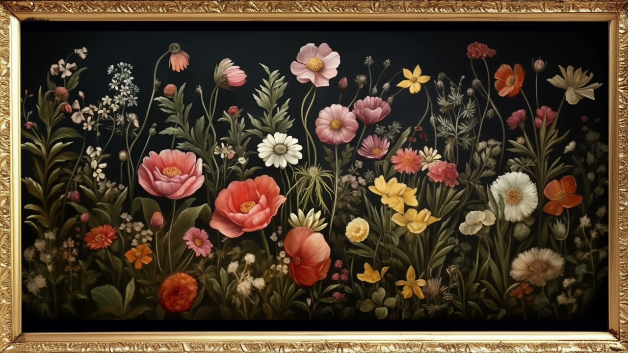 Wildflowers in Bloom | Moody Vintage Floral Oil Painting | Gold Frame TV Art 4K | No Sound