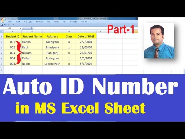 Auto ID Number in Excel Sheet Part-1 class=